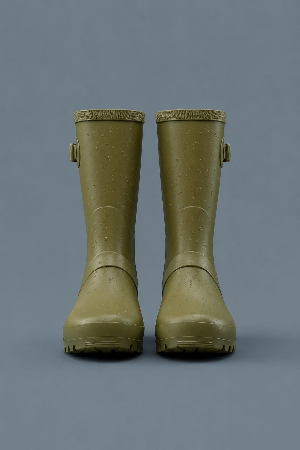 Olive waterproof dog walking boots on a blue-grey studio background
